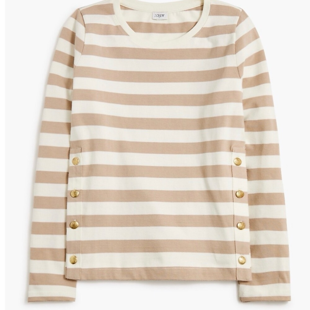 J. Crew Factory Beige and White Striped Side-Button Top